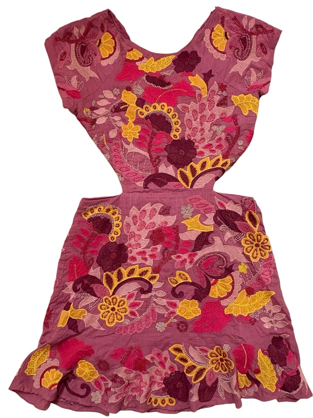 Anthropologie Maeve Pink Floral Embroidered Beaded Cutout Mini Dress Womens 10 - Picture 8 of 16